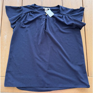 H&M Navy Blue Short Sleeve Tee with Gold Button M